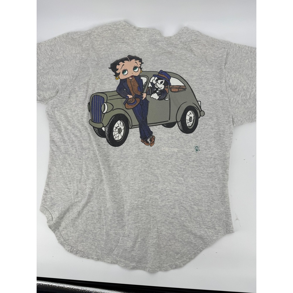 Vintage Betty Boop Baseball Jersey Shirt Size L Gray Blue Mega USA Sport‎ 1995